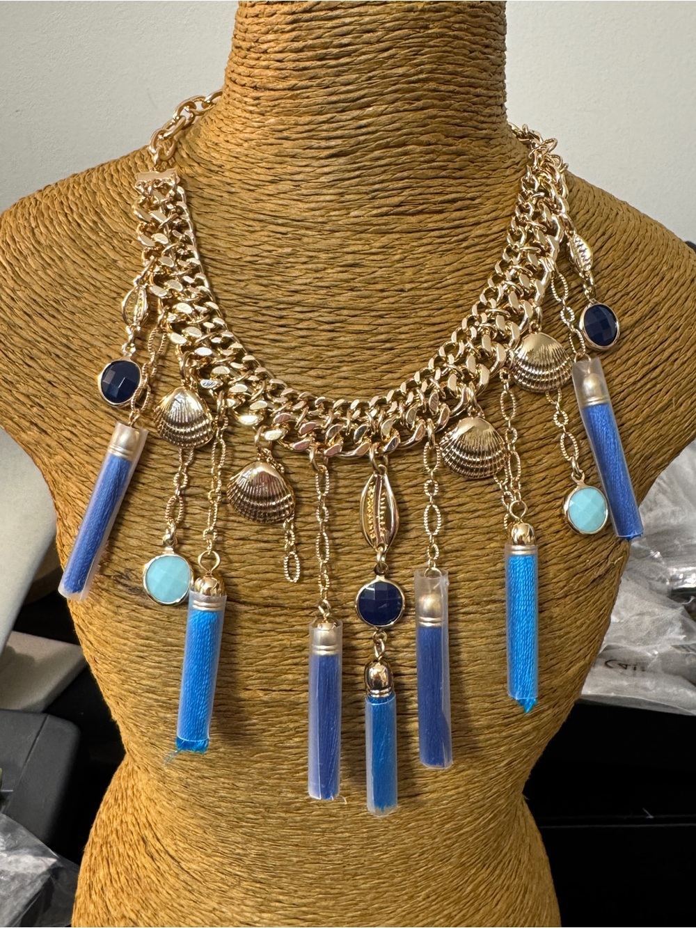 Lilly Pulitzer Gold-Tone Necklace with Blue and Aqua Tassels